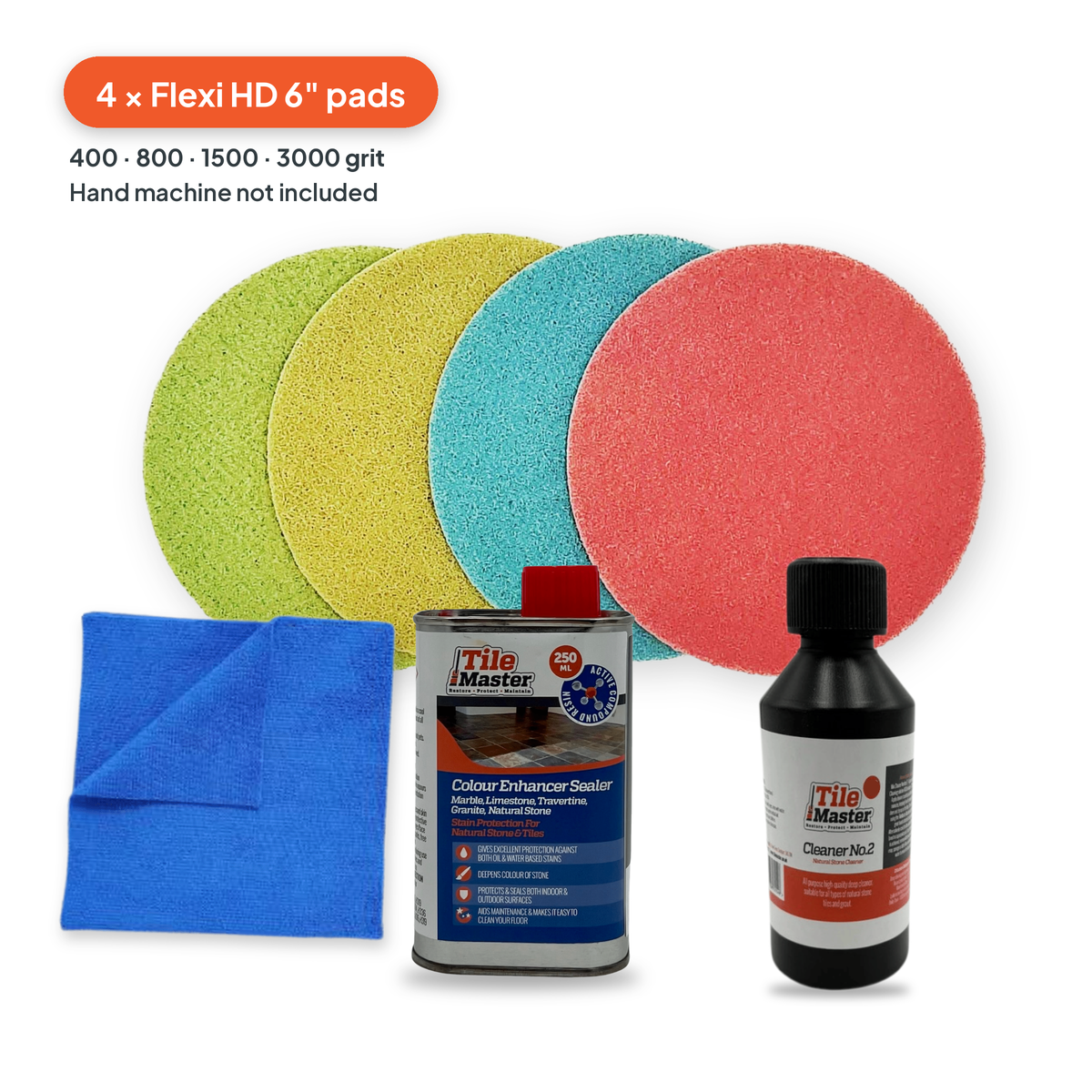 Black & Dark Marble Fireplace Kit with Flexi Diamond Pads (4 Pad Set)