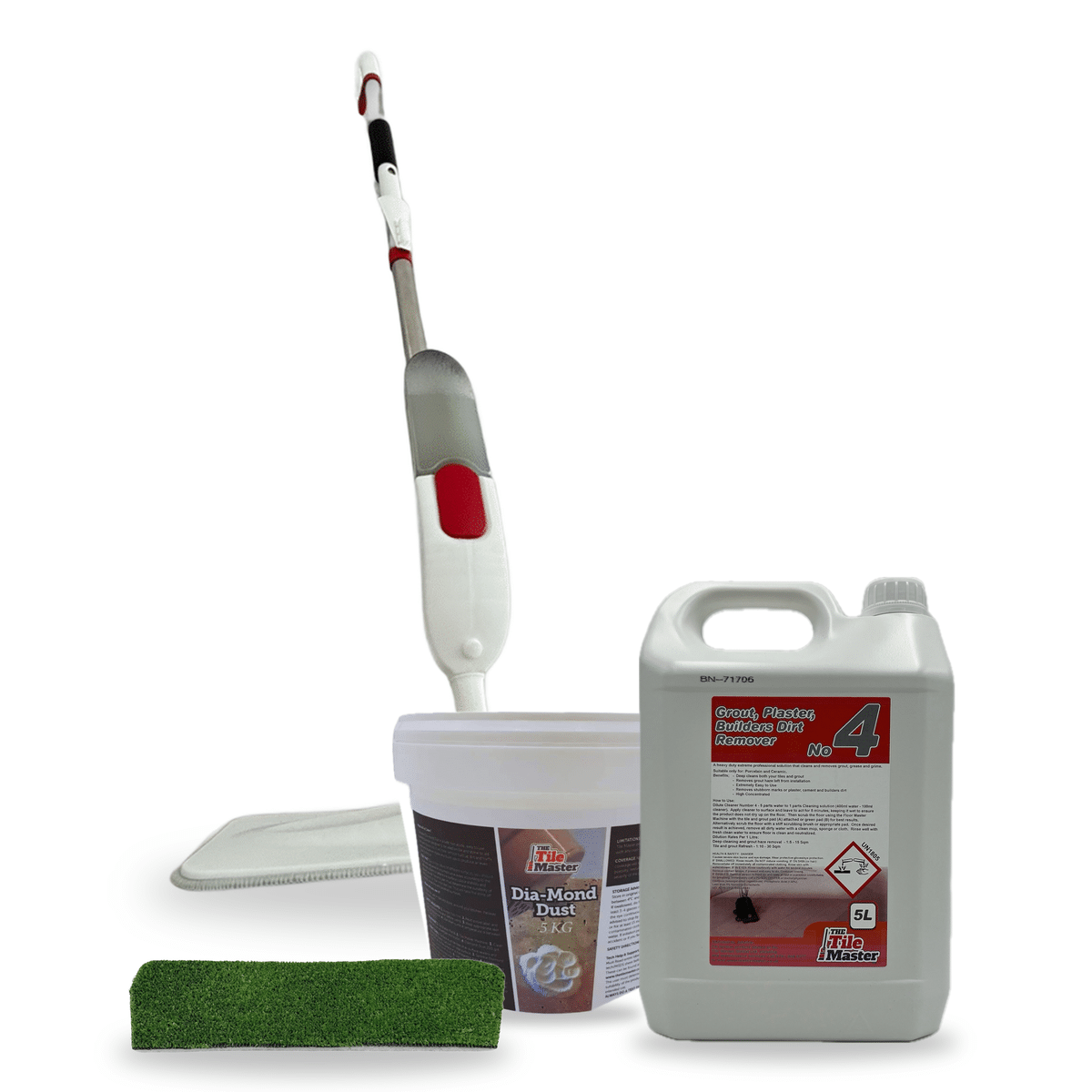 Grout Haze Pro Kit: mop, scrub pad, 5 litre No.4 and 5kg Diamond Dust