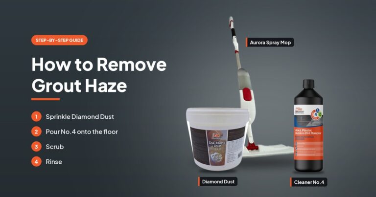 TileMaster Diamond Dust, Aurora spray mop and Cleaner No.4 for removing grout haze from tiles.