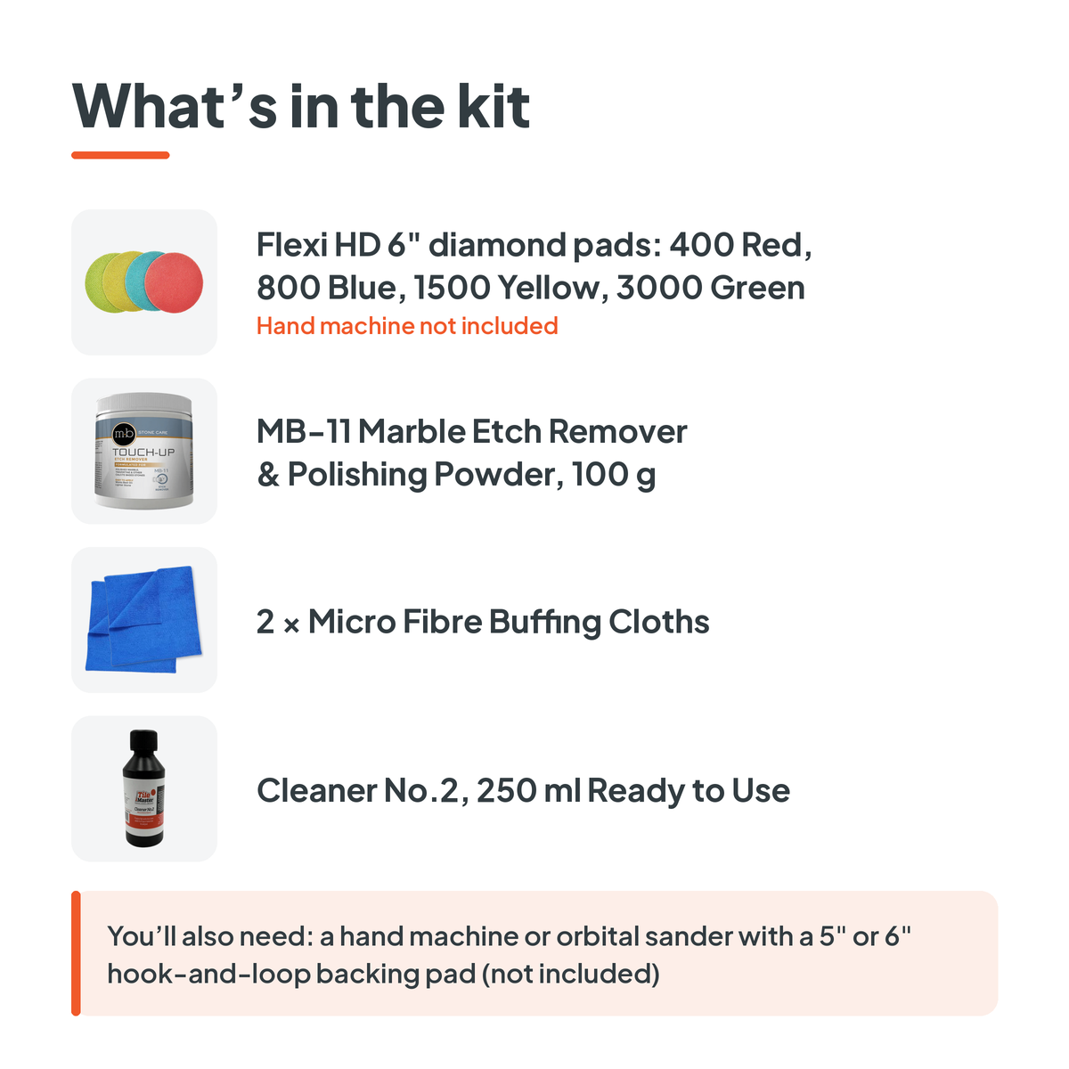 What's in the MB-11 Deep Etch Repair Kit with Flexi Diamond Pads