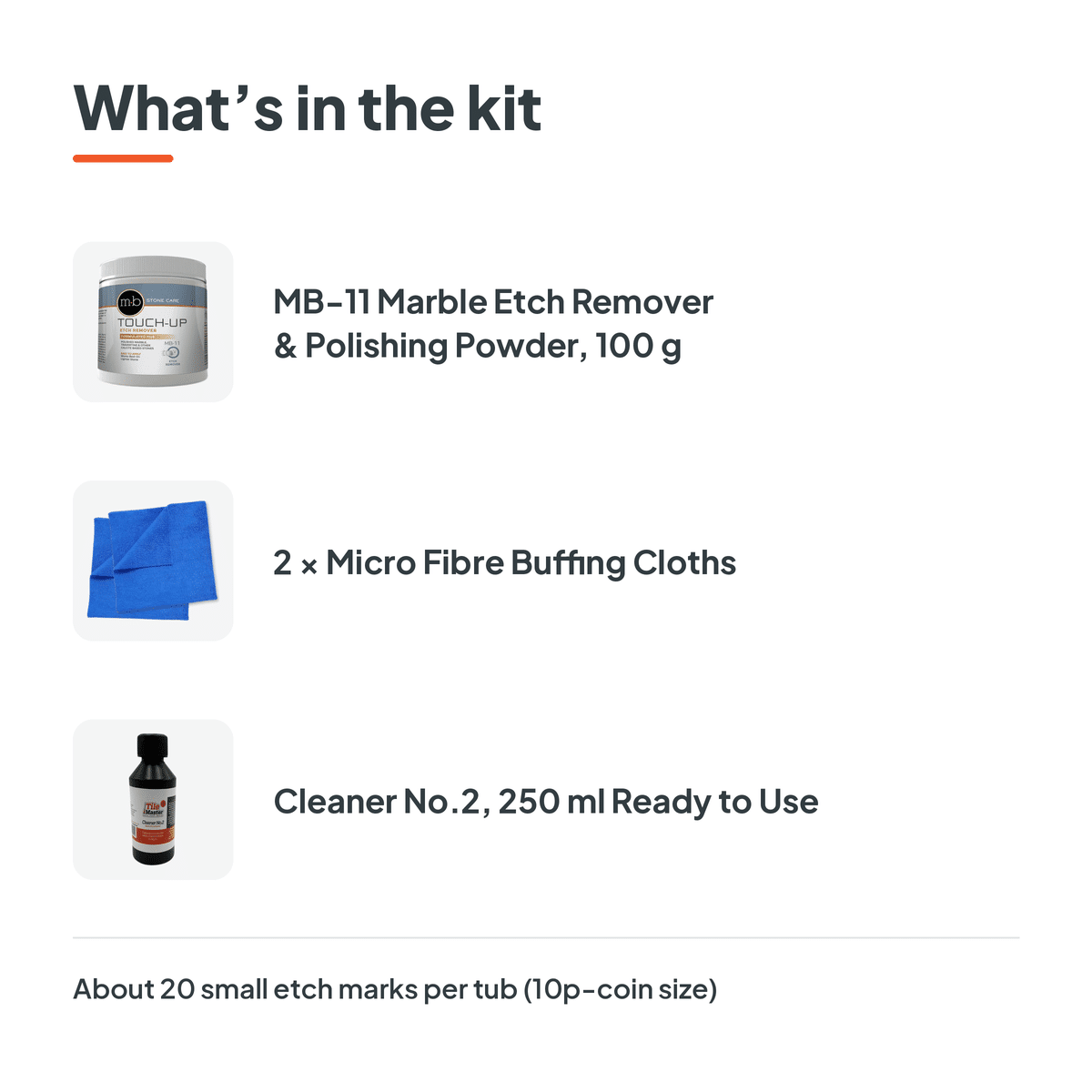What's in the MB-11 Marble Etch & Water Ring Kit
