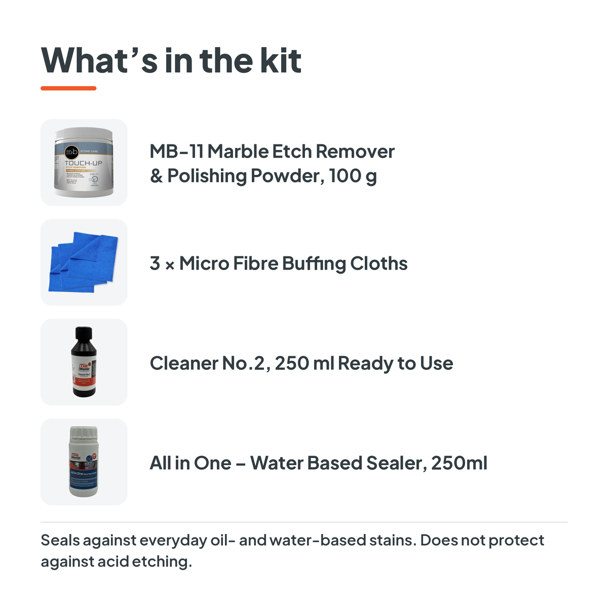 What's in the MB-11 Marble Etch Repair & Seal Kit