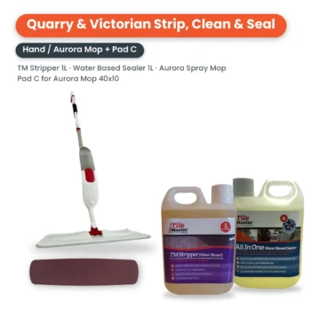 Quarry & Victorian Strip, Clean & Seal Kit – Hand / Mop: Aurora Spray Mop, Pad C for Aurora Spray Mop (40cm x 10cm), 1 litre TM Stripper and 1 litre All in One Water Based Sealer
